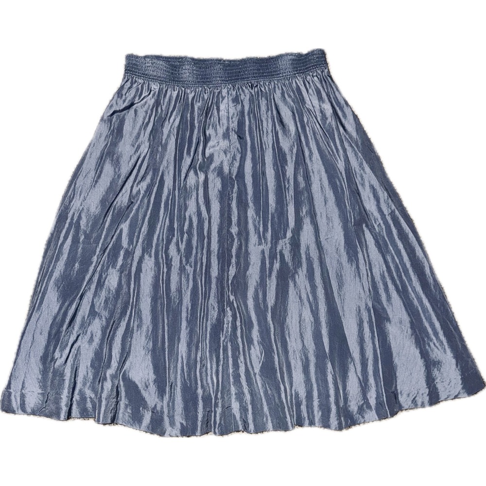 VTG Valerie Stevens Pure Silk Knee Circle Skirt M Sky Blue Elastic Waist Pockets